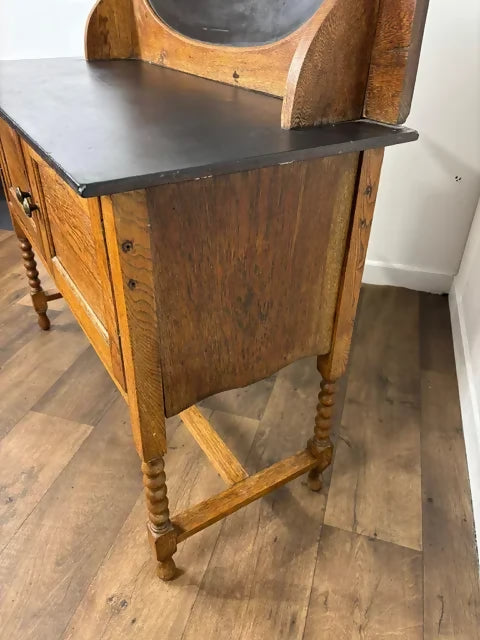 Edwardian Oak Marble Top Washstand