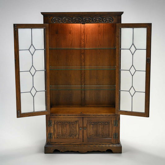 Old Charm Display Cabinet 3 Glass Shelves Tudor Cupboard #2155 FREE UK Delivery