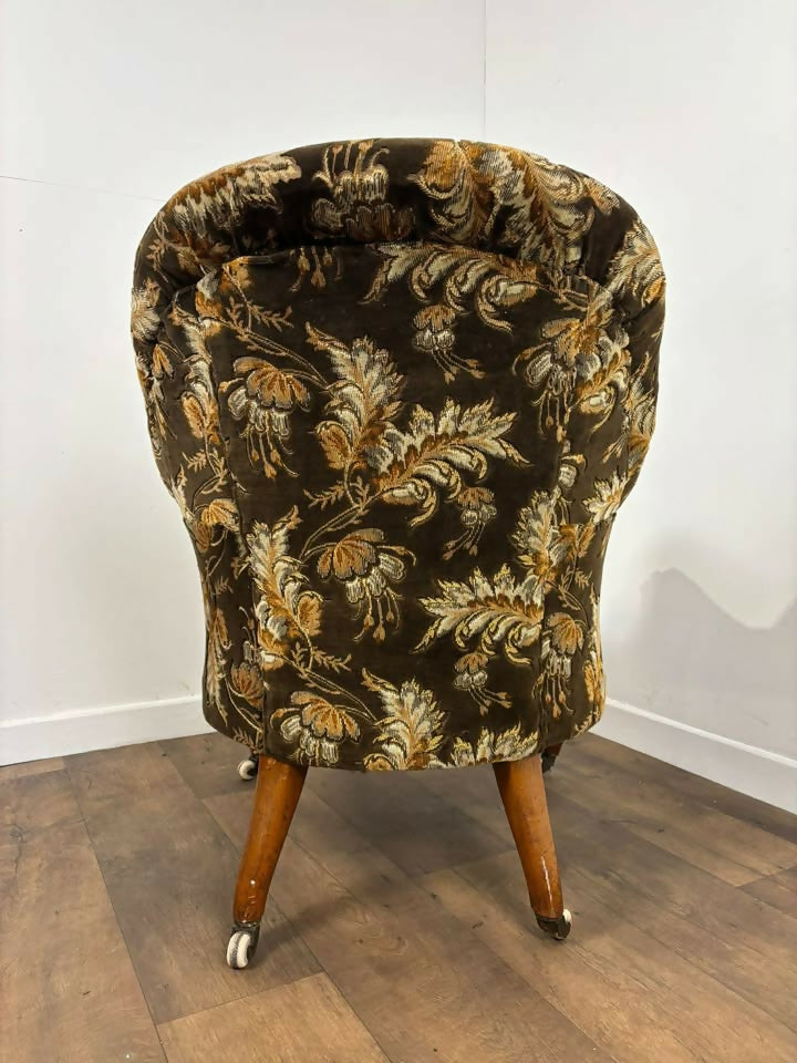 Victorian Upholstered Armchair on Castors