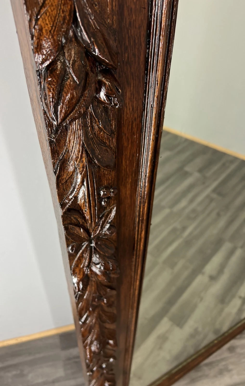 Antique French Oak Wall Mirror with Carved Frame Wall Decor 197cm LOT 4352