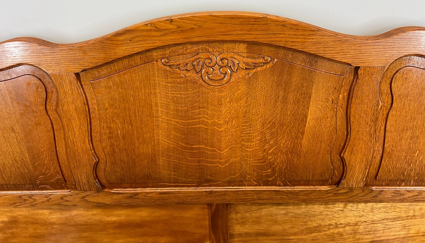Bed Vintage French Louis XVI Oak Double Bed Frame Carved Headboard LOT 3664