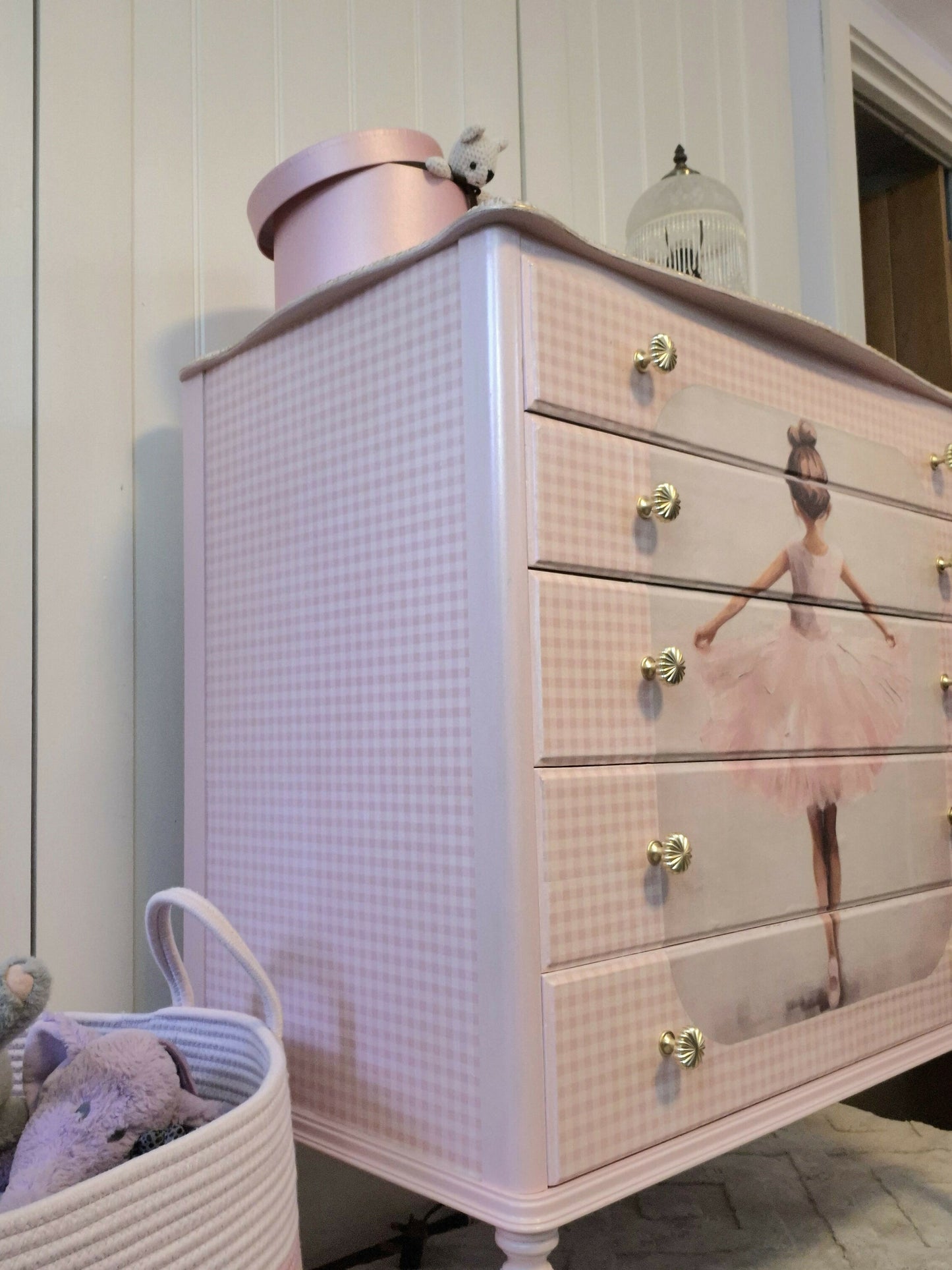 Upcycled French Chest of Drawers: Ballerina Decoupage, Blush Pink
