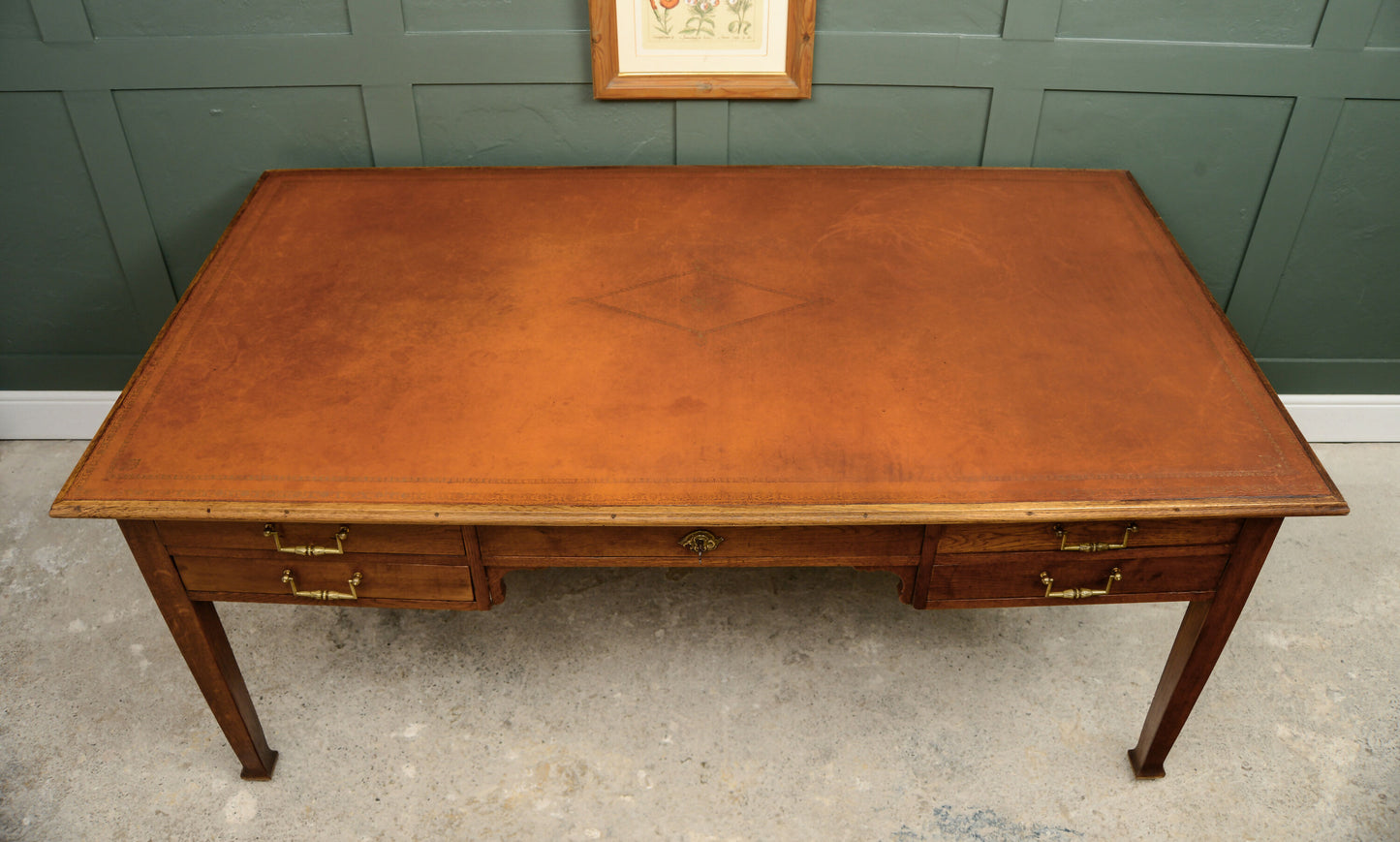 Huge Antique Oak Desk with Leather Top - 180 x 100 cm