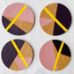 SOLD Set of 4 Cork Coasters - Hand Painted Geometric/Modern Design (Pink/Yellow/Purple)