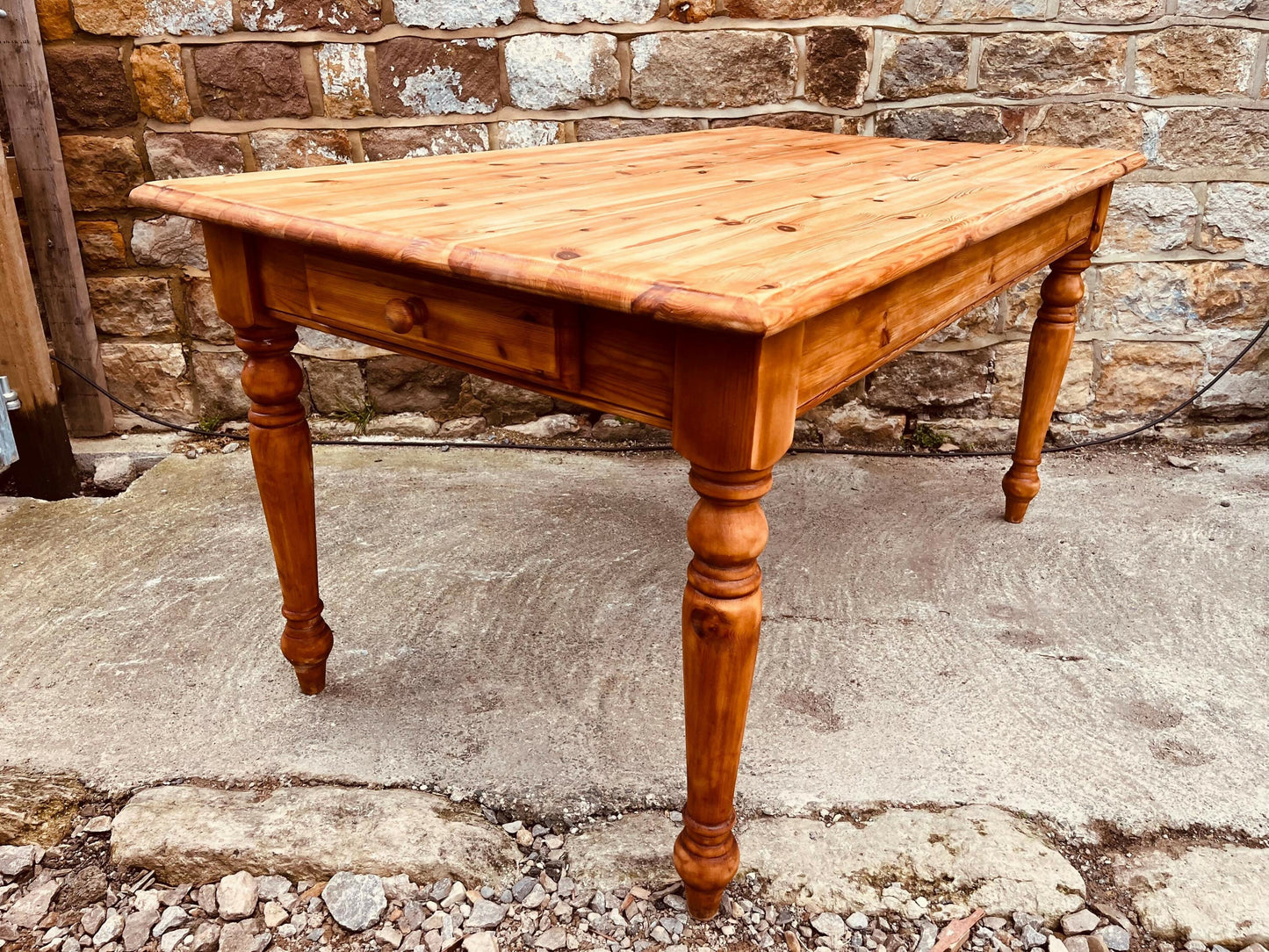 Rustic Pine Farmhouse Dining Table • Turned Legs • Seats 6 • Country Cottage Kitchen Table • Solid Wood Farmhouse Table • Restored Vintage