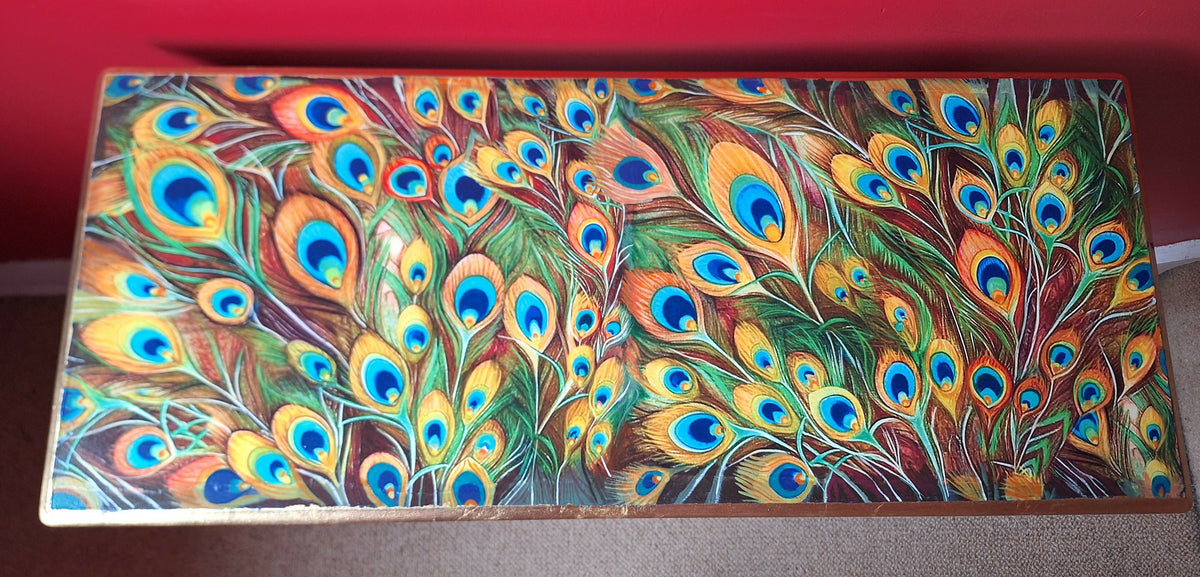 "Peacock Blues” Console Table with Drawers and Shelf