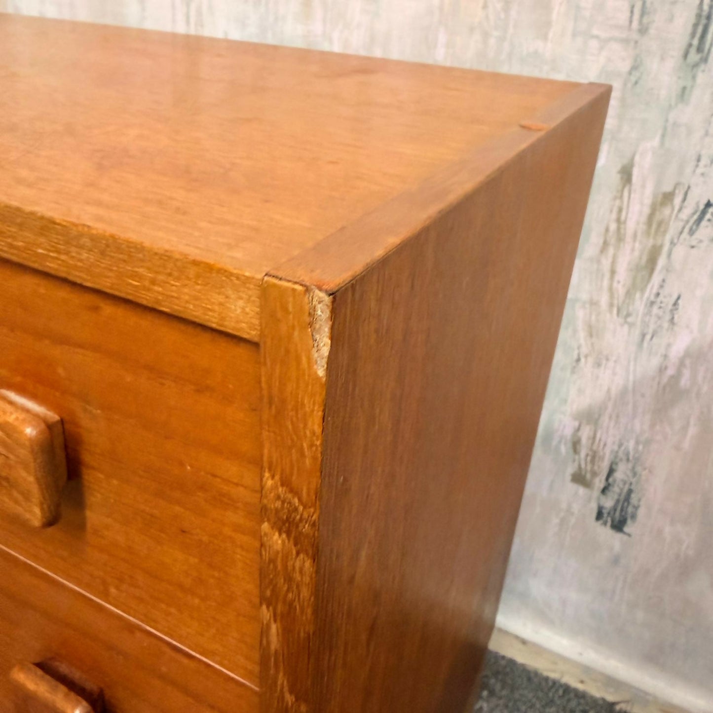 Danish Domino Mobelfabrik Low Chest of 4 Drawers Mid Century Square Pulls Plinth