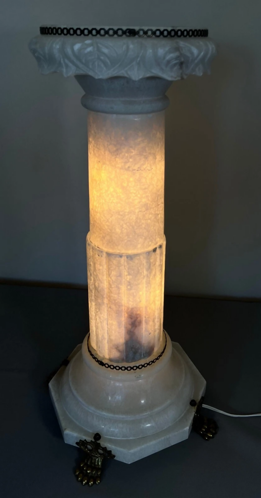 Pedestal Lamp Vintage French Style Alabaster Brass Lighting LOT 5087
