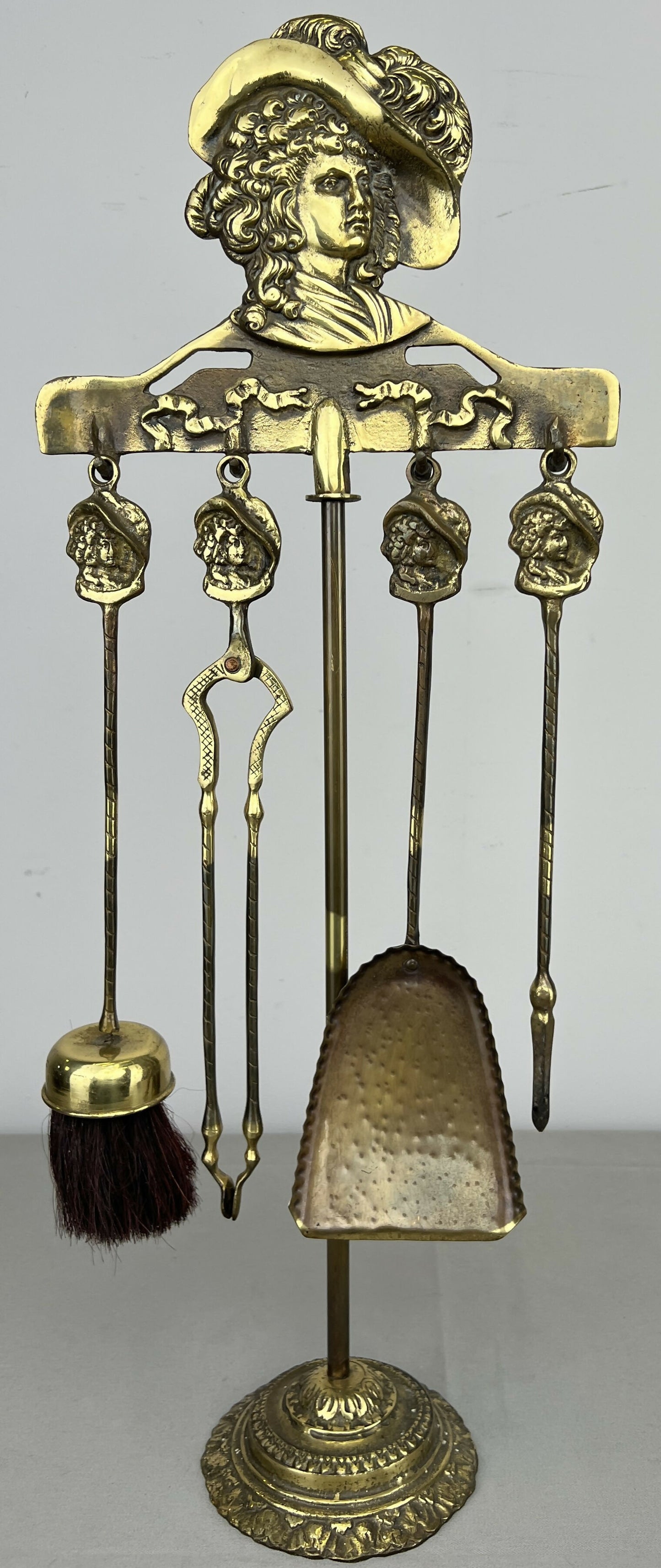 Fireplace Set Vintage French Style Brass 5 Piece Companion Set LOT 6445