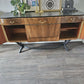 Mid Century Modern Sideboard, Dark Wood and Black Drinks Cabinet, Gold Interior, Original Handles, Crocodile Pattern TV Stand