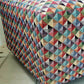 Footstool Pouffe Ottoman on castors Rescued, Restored & Reupholstered in a Modern, Geometric Fabric.