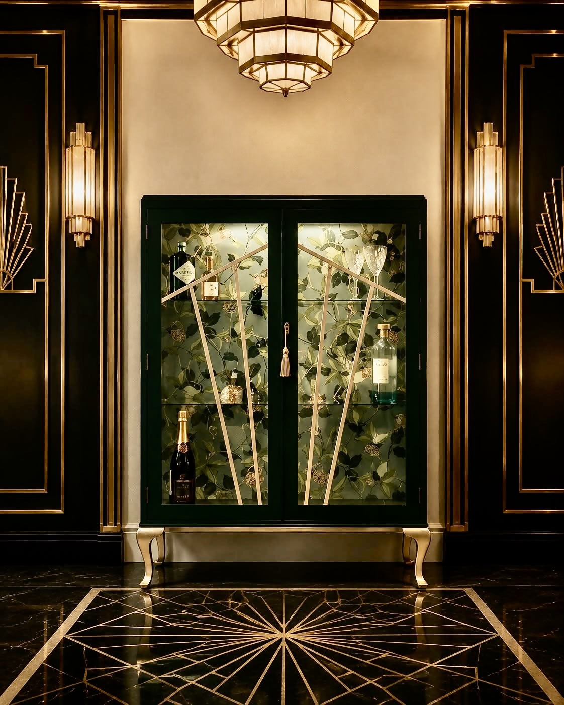 Art Deco Green & Champagne Display Cabinet