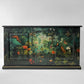 Vintage cabinet TV painted black and decorated with exotic rainforest jungle design in front and sides front