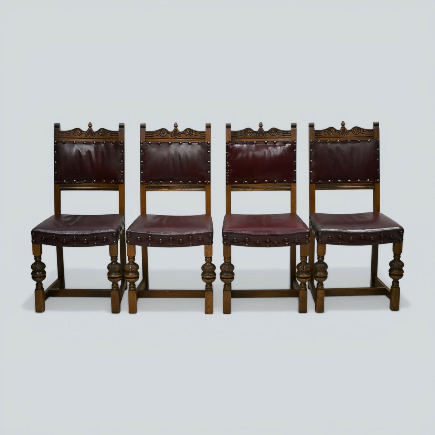 6 Old Charm Dining Chairs Studded Leather Seats/Backs Light Oak FREE UK Delivery