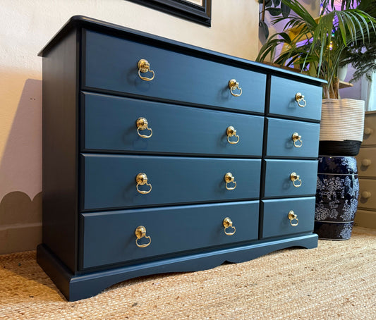 Newly refurbished solid wood chest of drawers blue bank of drawers dovetail joints