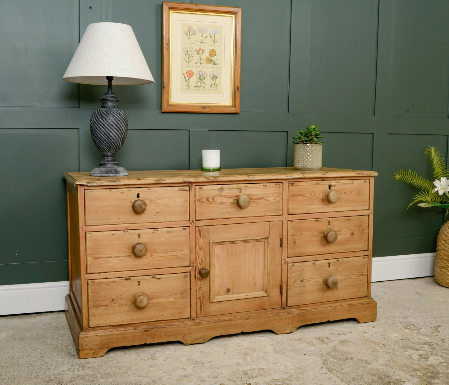 Victorian Pine Sideboard with Cupboard and Drawers