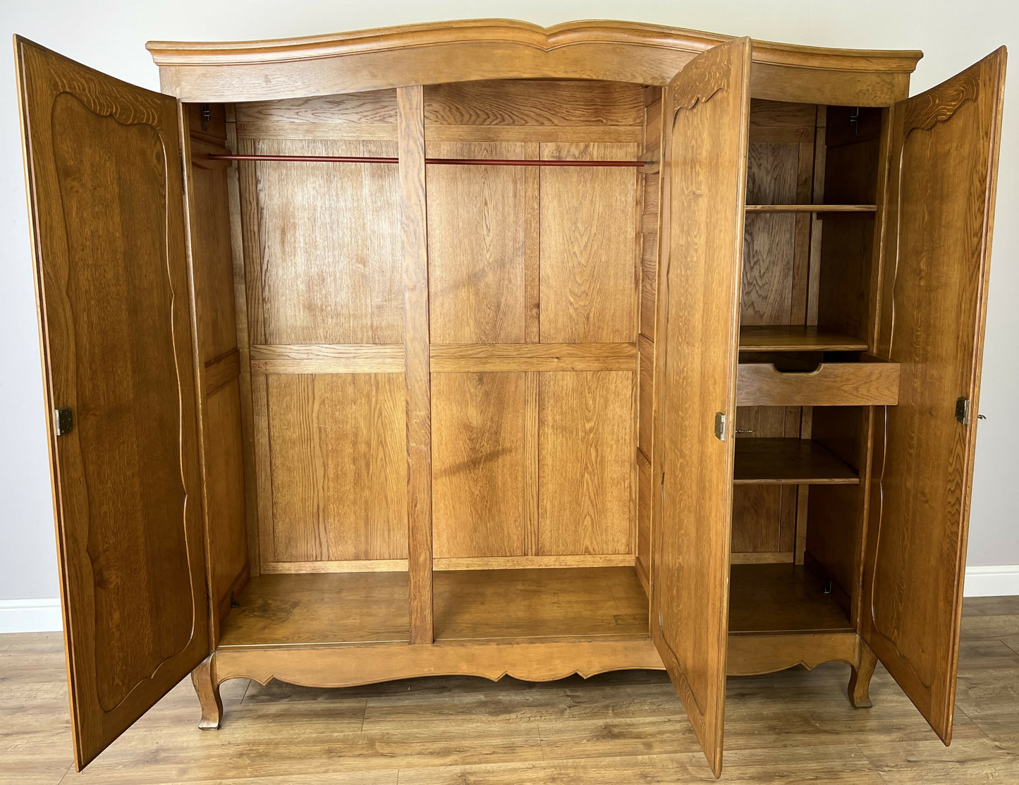 Wardrobe Vintage French Louis XVI Style Oak Triple Door Carved Armoire LOT 6467