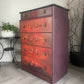 Vintage Stag Chest of Drawers Hand Painted, Red Orange
