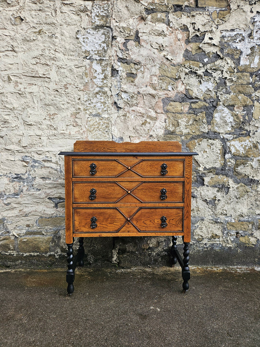 Vintage Oak Chest Of Drawers Three Drawer Lovely Detailing Super Proportions Ebonised In Black