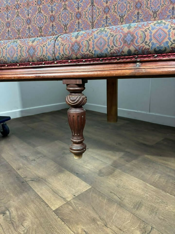 Very Large Vintage Mahogany Upholstered Bench