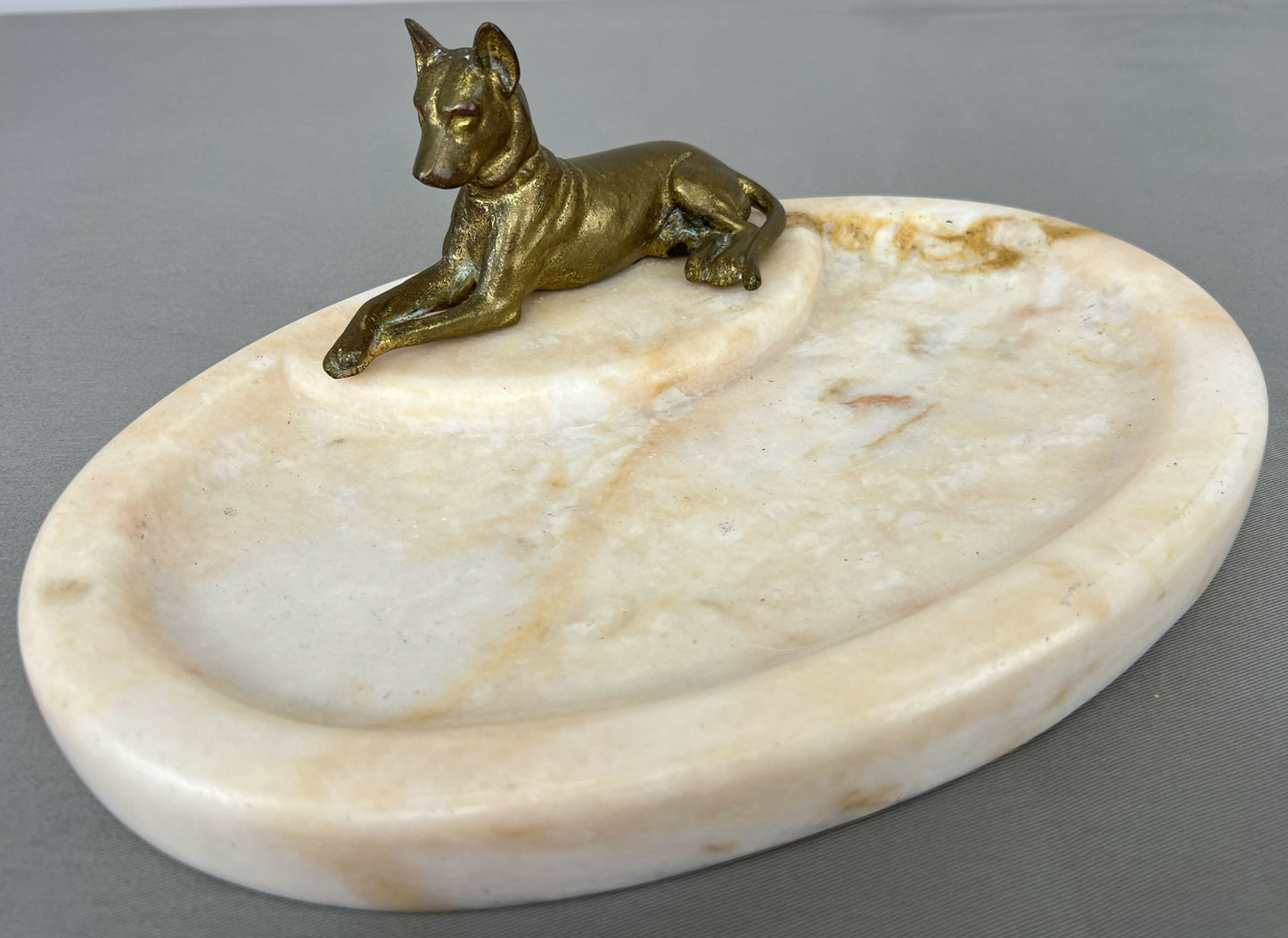 Tray Antique French Style Marble Brass Dog Decorative Display Tray LOT 6419