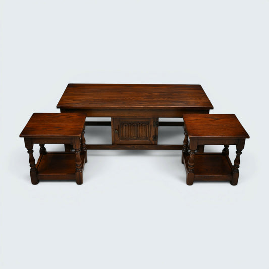 Old Charm Long Nest of Tables Solid Oak Coffee Table Tudor Brown FREE Delivery*