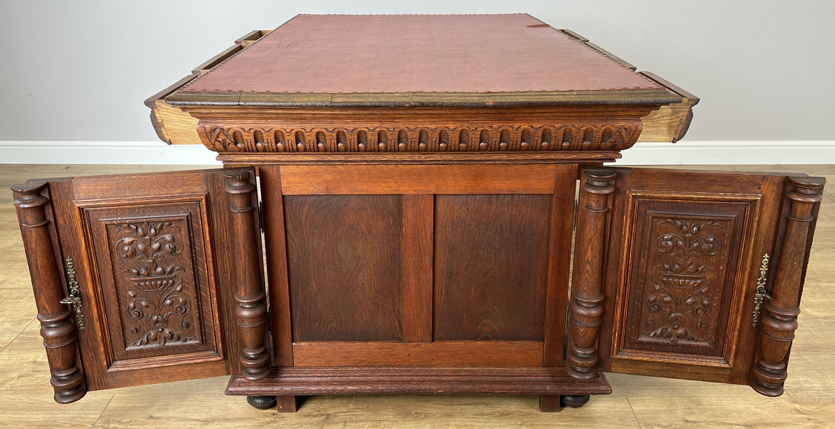 Desk Antique French Style Oak Double Sided Carved Pedestal Desk LOT 6514