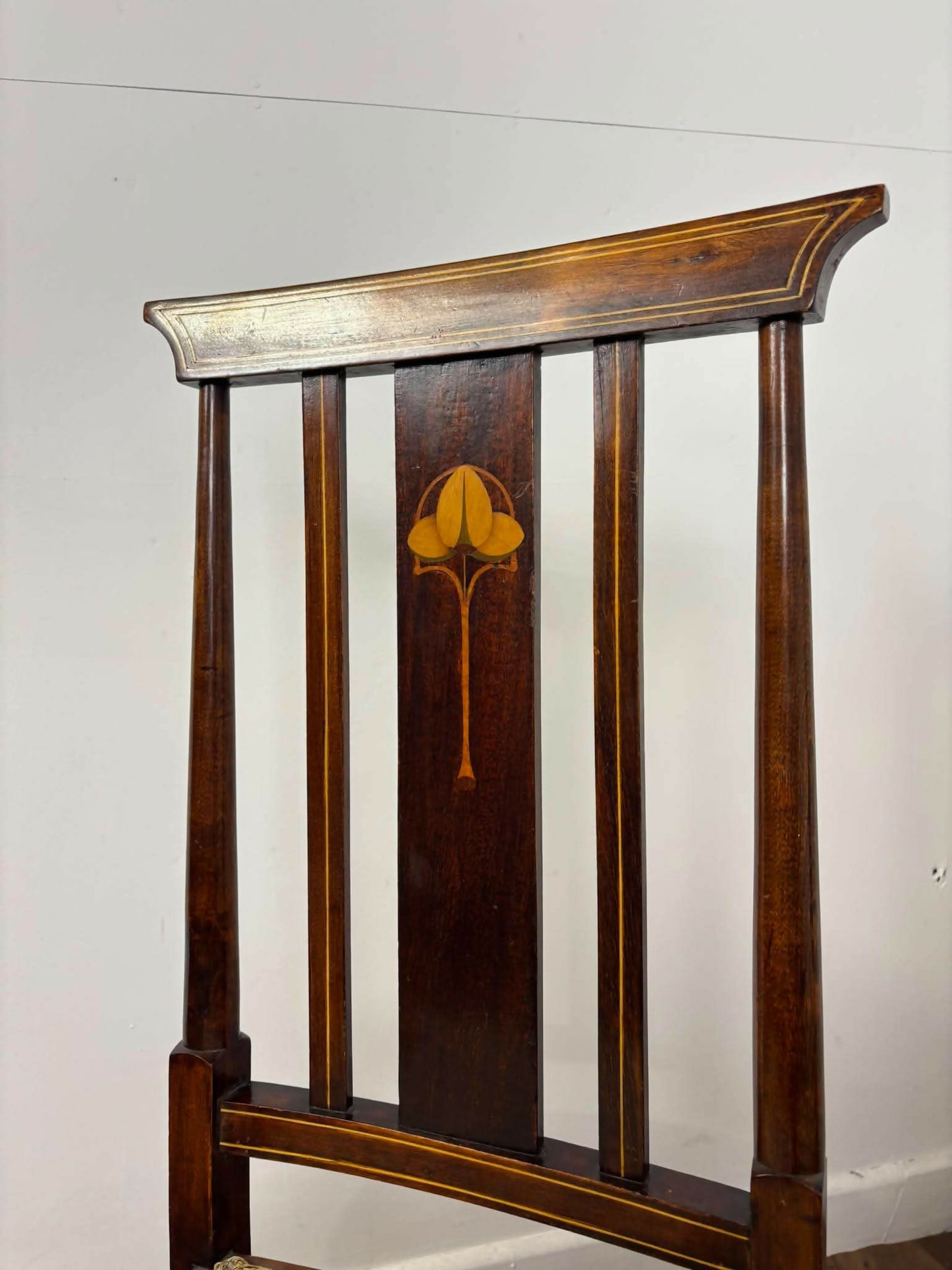 Pair of Edwardian Arts & Crafts Inlaid Mahogany Parlour Chairs