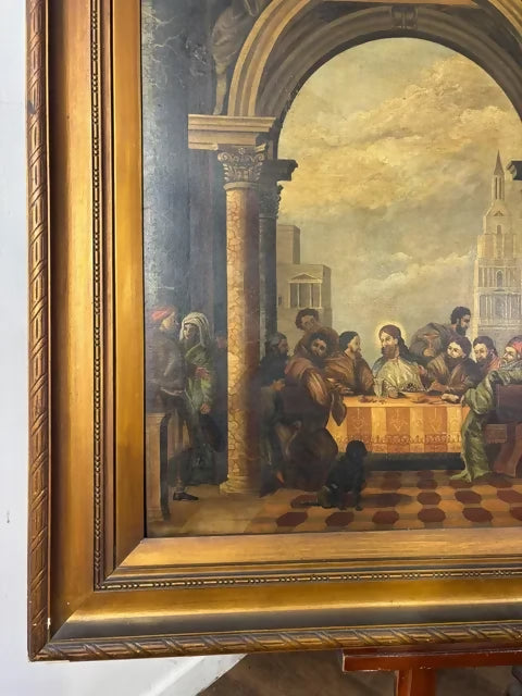 Large Antique Oleograph Biblical Scene Picture in Gilt Frame – Ornate Gilt Frame