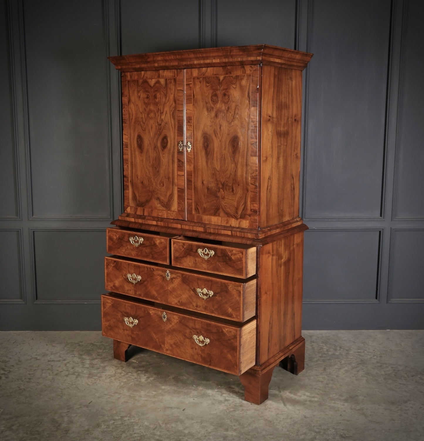 Queen Anne Walnut Tallboy Cabinet On Chest