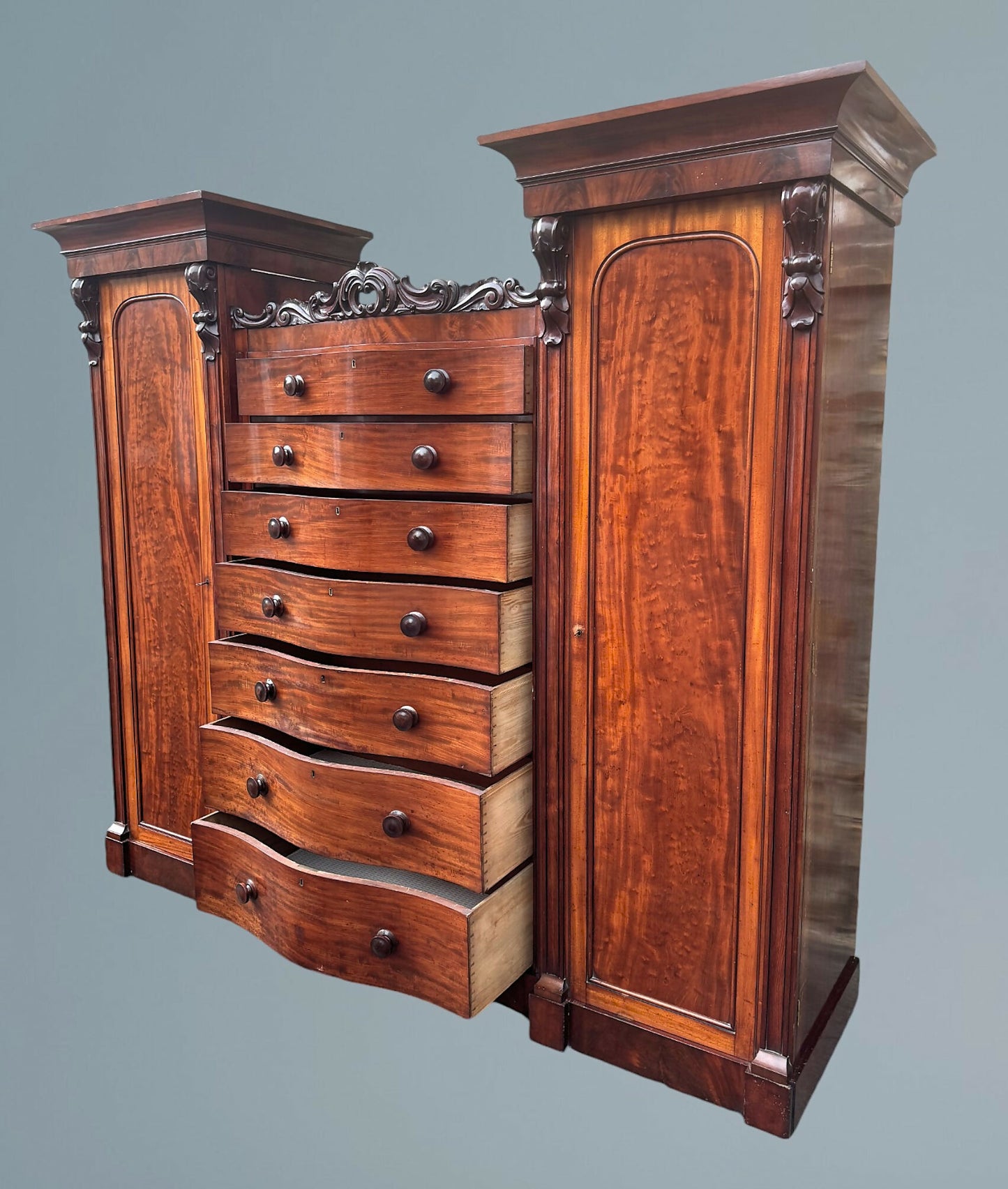 A Good Large Figured Mahogany Compactum Wardrobe