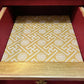 Vintage Chinoiserie Eastern Style Red & Gold Sideboard With Lattice Doors & Lined Interior