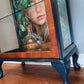 Upcycled Display Case with Decoupaged Peacock Princess and Glass Shelves