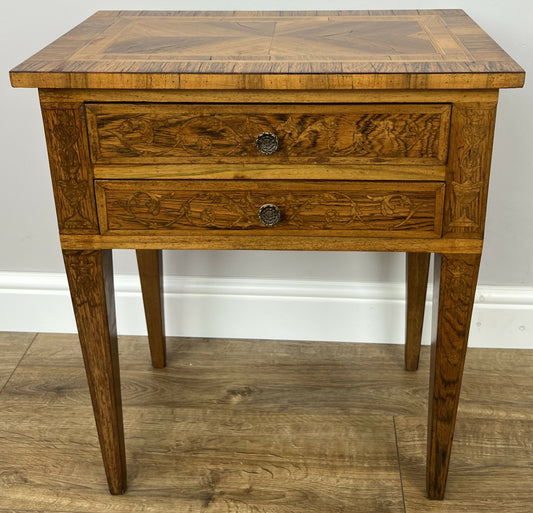 Bedside Table Vintage French Style Inlaid Burr Cabinet Carved Cupboard LOT 6289