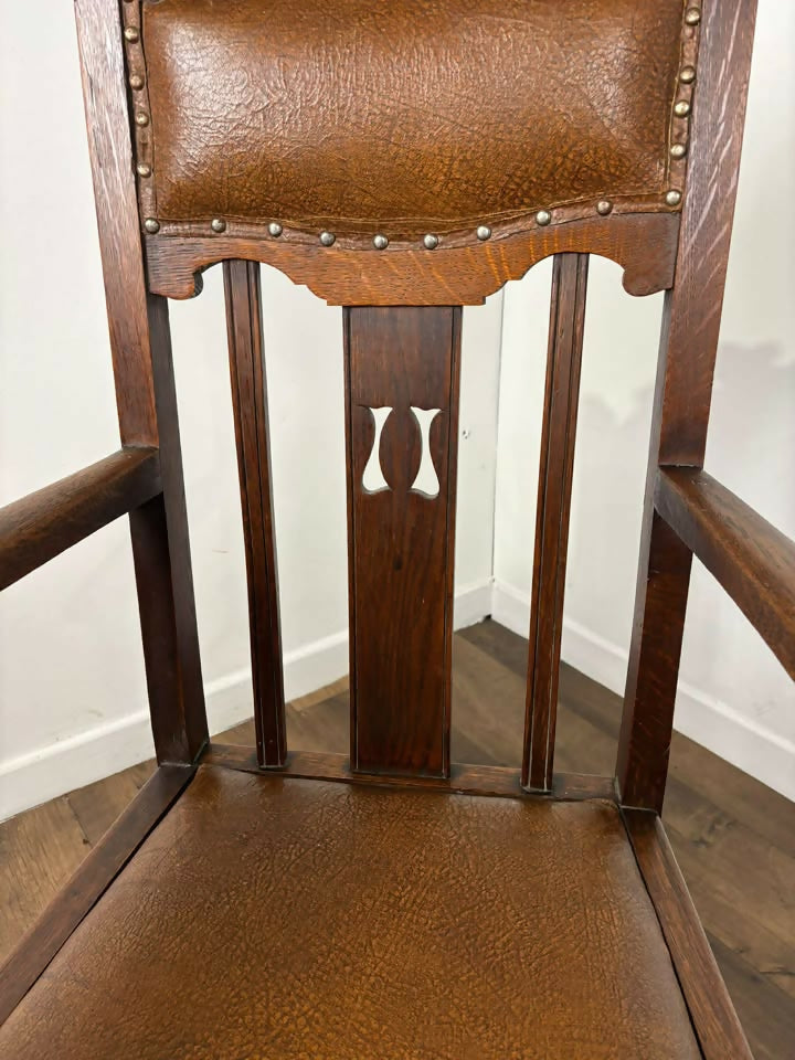 Edwardian Oak Art Nouveau Style Armchair