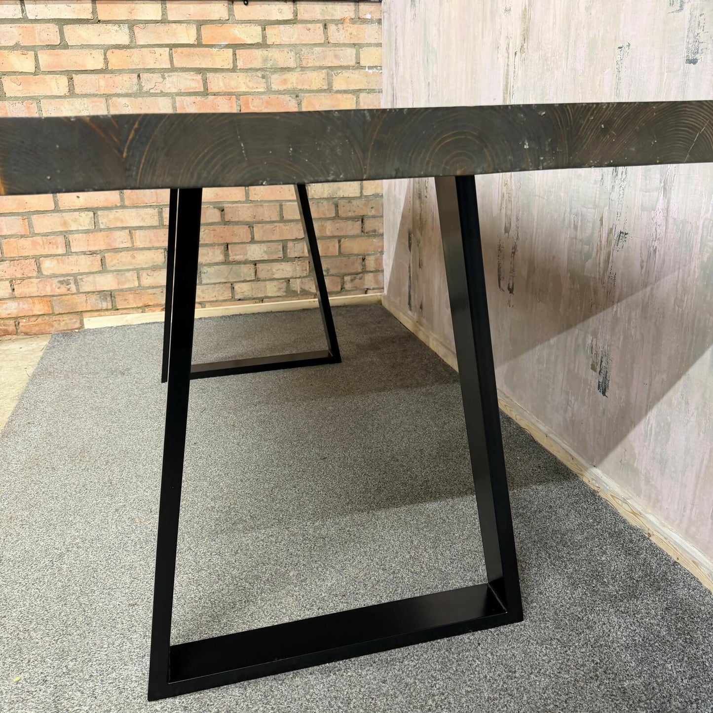 Modern Solid Wood Dining Table Industrial Trapezium Legs Seats 6 Warehouse Loft