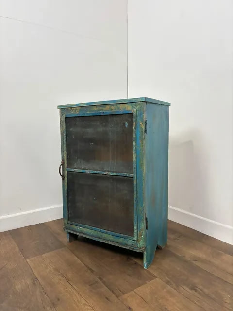 Rustic Indian Reclaimed Wood Blue Distressed Cabinet
