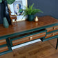Mid Century Desk, Vintage Stag Desk, Dark Green and Gold Desk with Drawers.