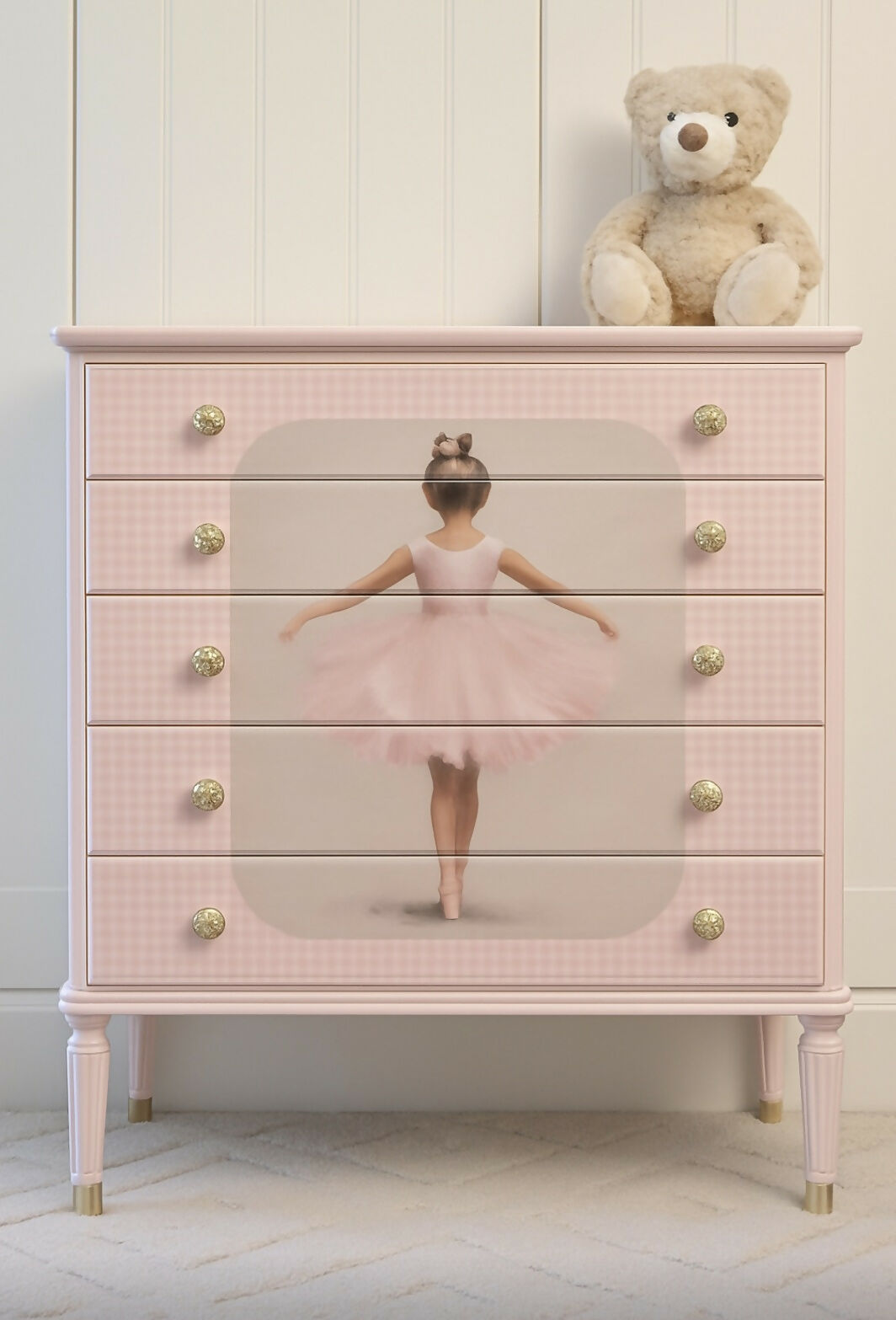 Upcycled French Chest of Drawers: Ballerina Decoupage, Blush Pink
