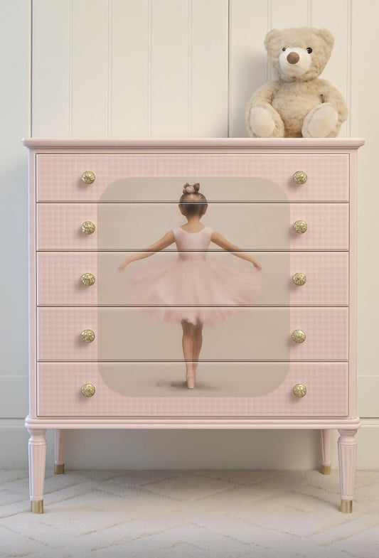 Upcycled French Chest of Drawers: Ballerina Decoupage, Blush Pink