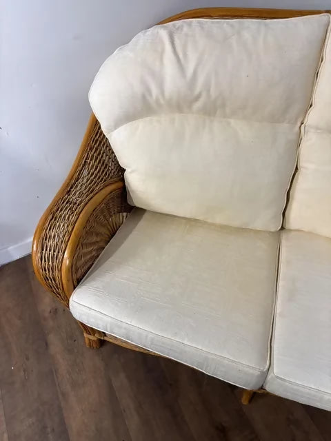Vintage Three Piece Cane Conservatory Suite – Two Seater Settee & Armchairs