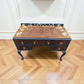 Vintage art deco navy blue and gold dressing table, walnut burr wood desk