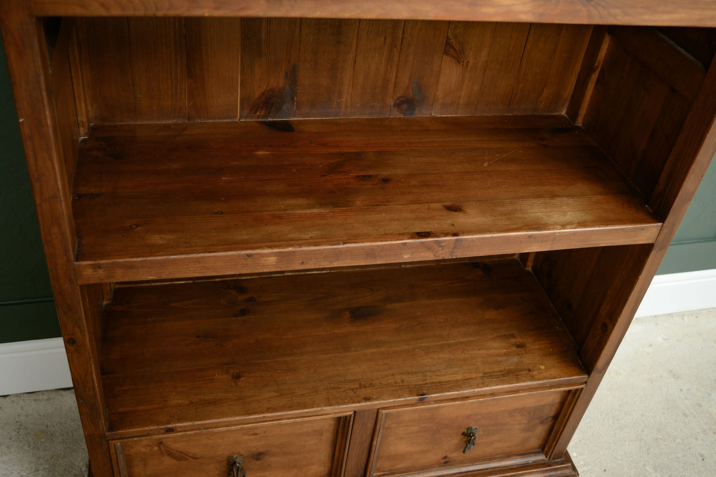 Tall Pine Bookcase with Drawers - Antique Finish