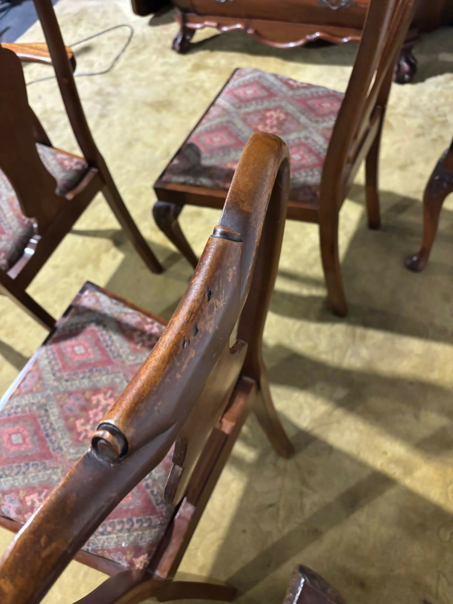 Vintage Burr Walnut Veneered Set Of Five Dining Chairs2