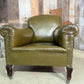 Vintage Edwardian Green Leather Armchair, c.1930