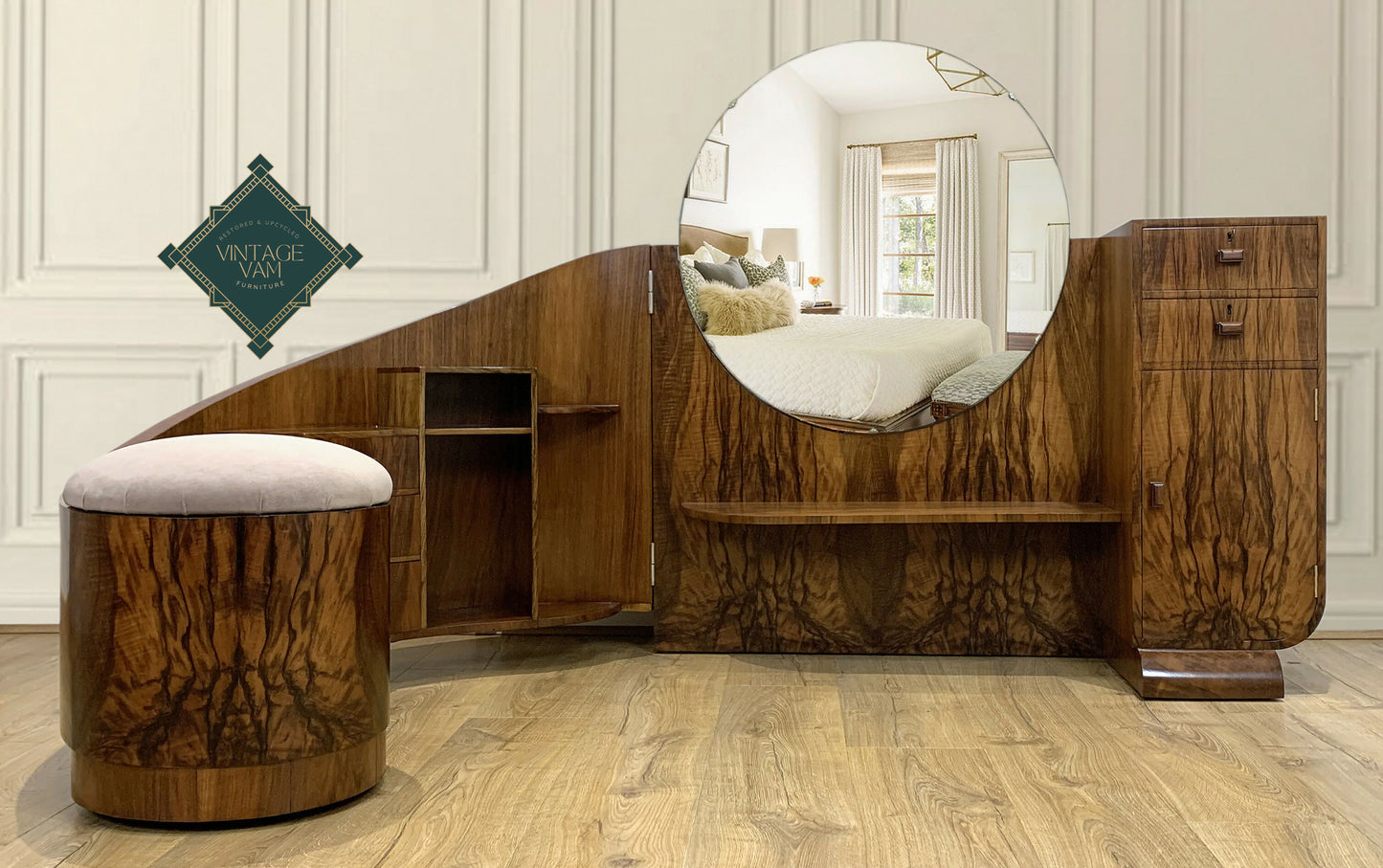 c.1930 French Art Deco olivewood Metamorphic dressing table/vanity