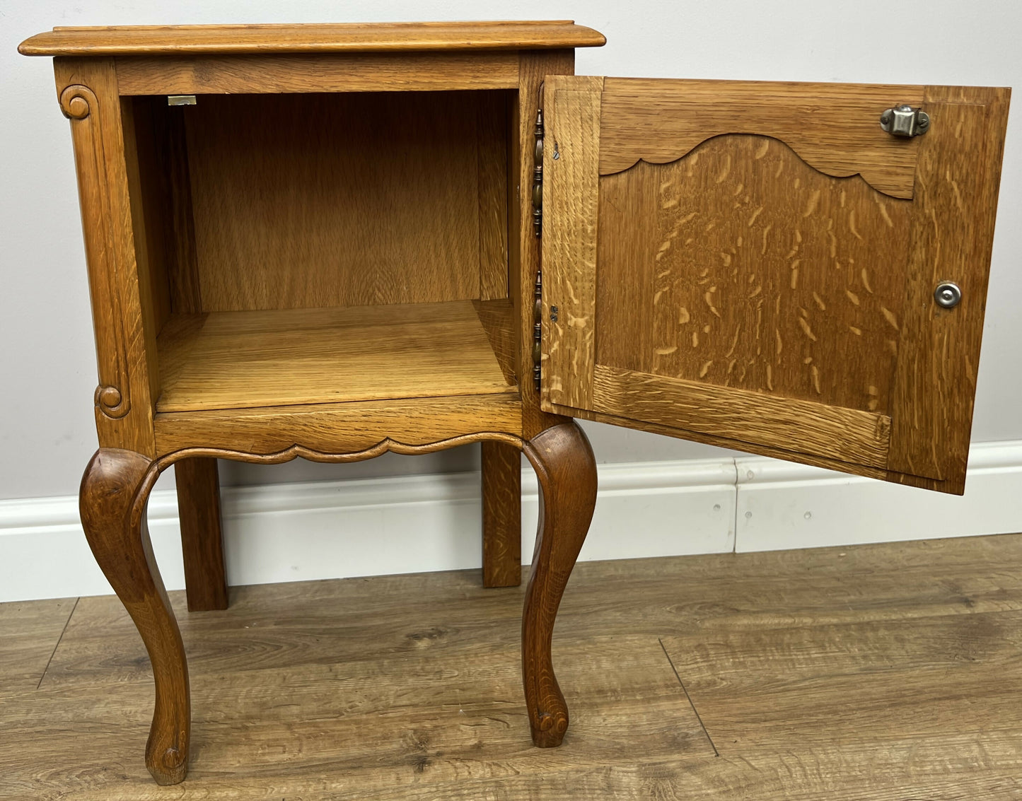 Pair of Bedside Tables Vintage French Louis Oak Nightstands Cabinets LOT 6307