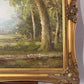 Large Signed Oil on Canvas – Woodland Cottage Landscape in Ornate Gilt Frame