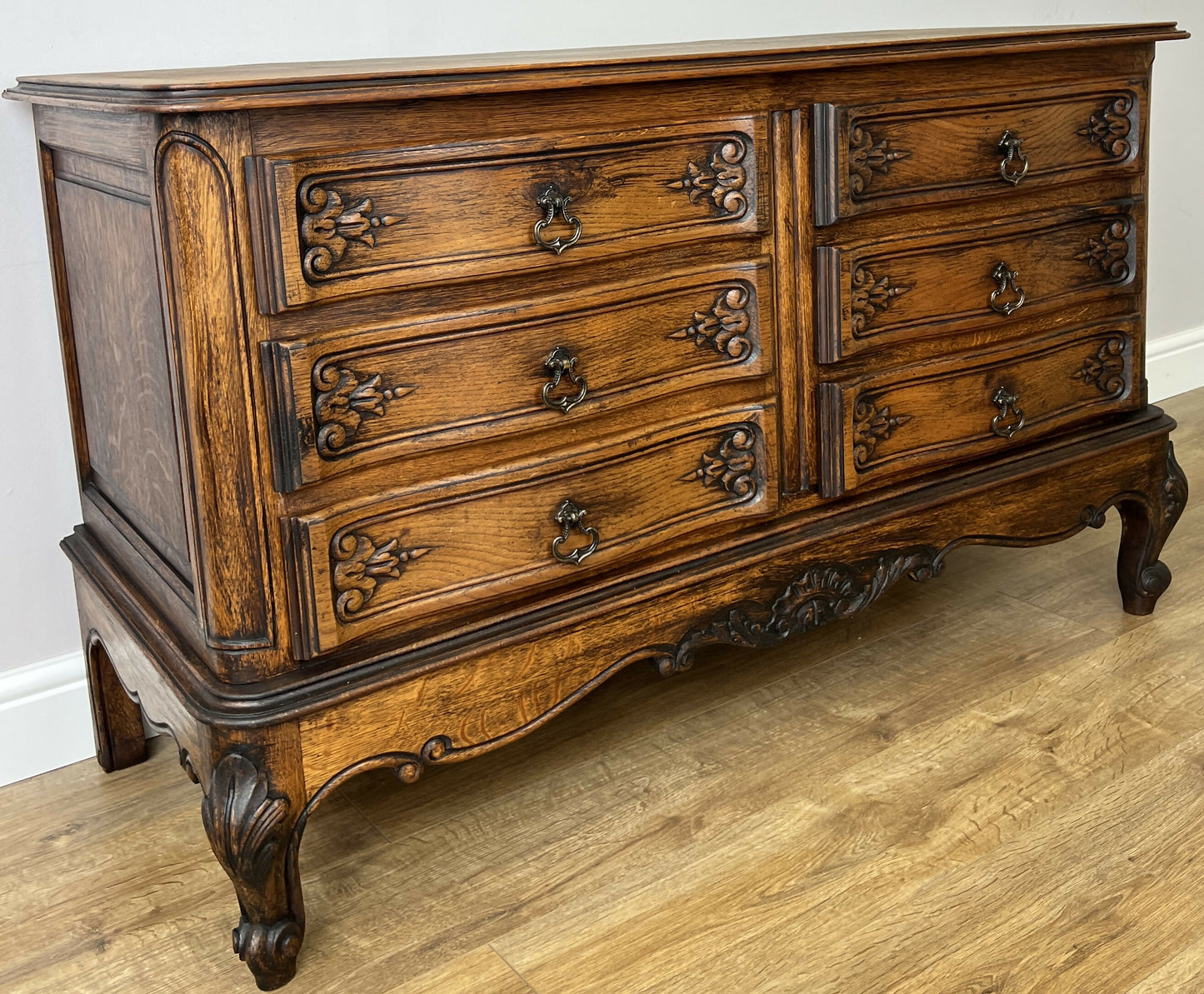 Chest of Drawers Vintage French Louis Oak 6 Drawers Carved Cabinet LOT 6263