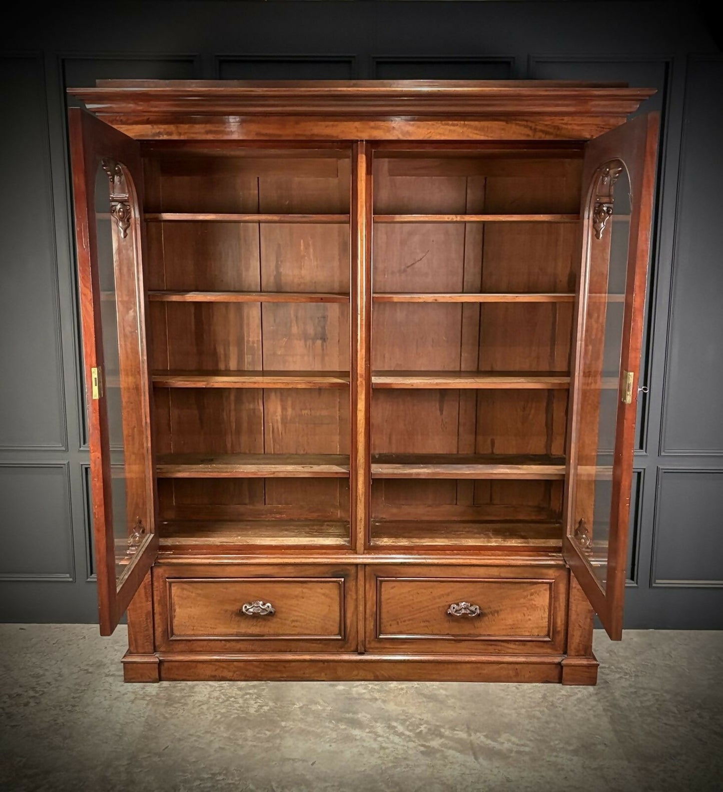 Vintage Victorian Mahogany Glazed Bookcase